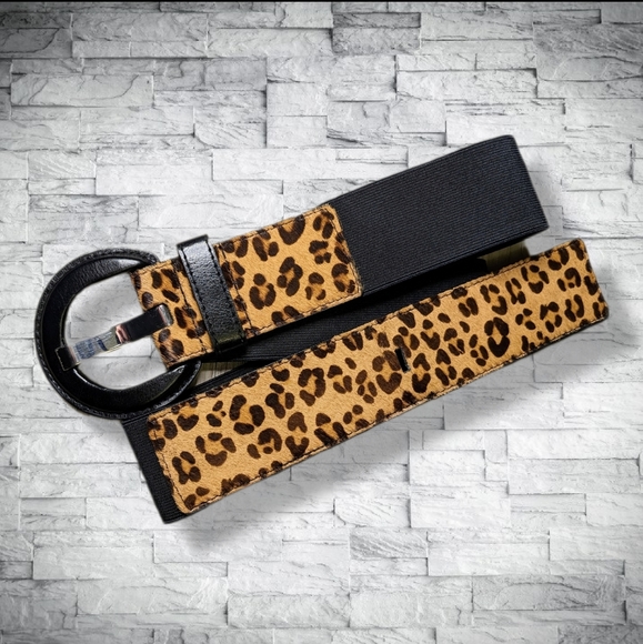 Chico's Accessories - Chico's Leopard Print Stretch Belt Large Black Elastic Animal Print Buckle!